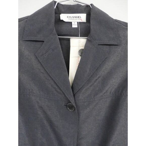 Womens Emanuel Ungaro Linen Blend Blazer Jacket Slate Blue Shimmer S NWT $265 - Picture 2 of 4